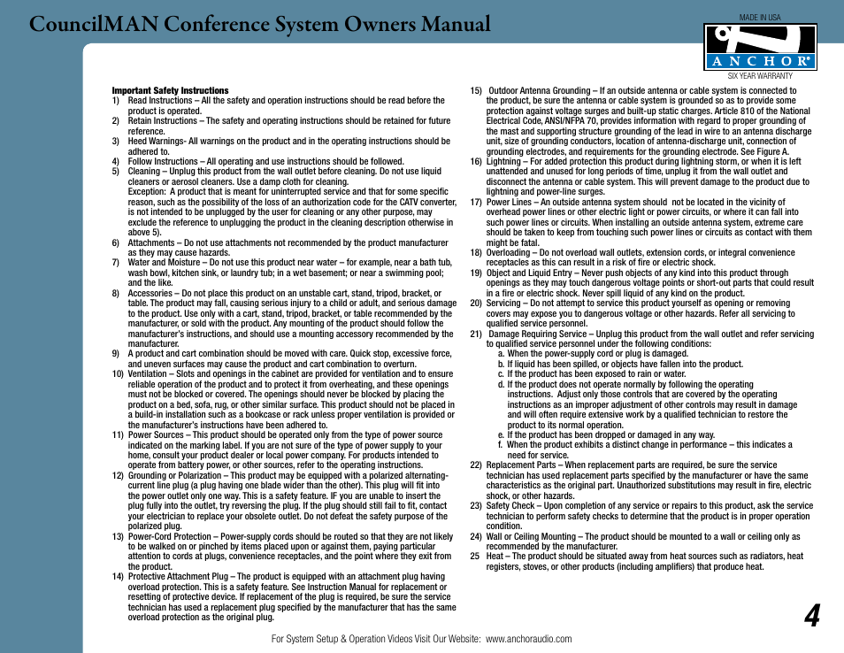 Councilman conference system owners manual | Anchor Audio CouncilMAN User Manual | Page 4 / 5