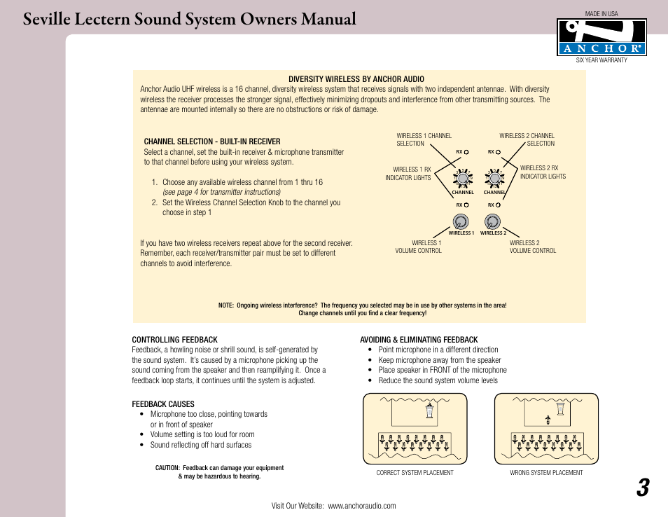 Seville lectern sound system owners manual | Anchor Audio Seville Lectern User Manual | Page 3 / 6