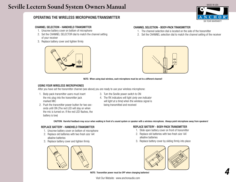 Seville lectern sound system owners manual | Anchor Audio Seville Lectern User Manual | Page 4 / 6