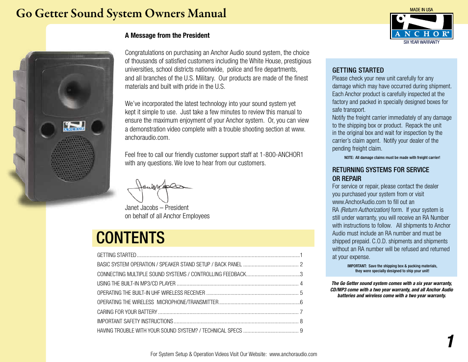 Anchor Audio Go Getter User Manual | 9 pages