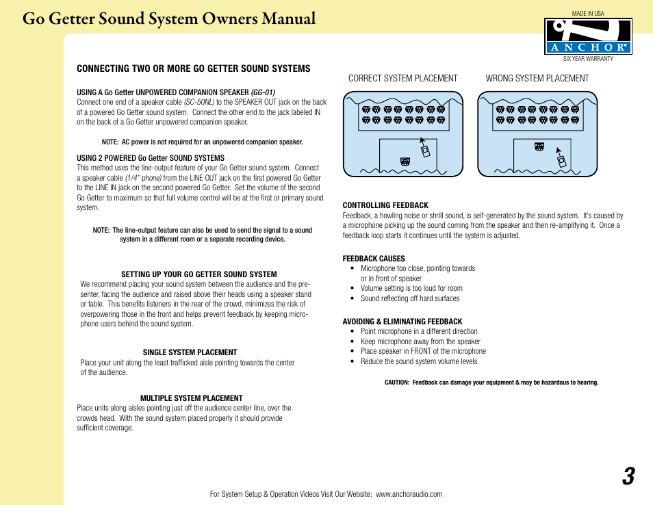 Go getter sound system owners manual | Anchor Audio Go Getter User Manual | Page 3 / 9