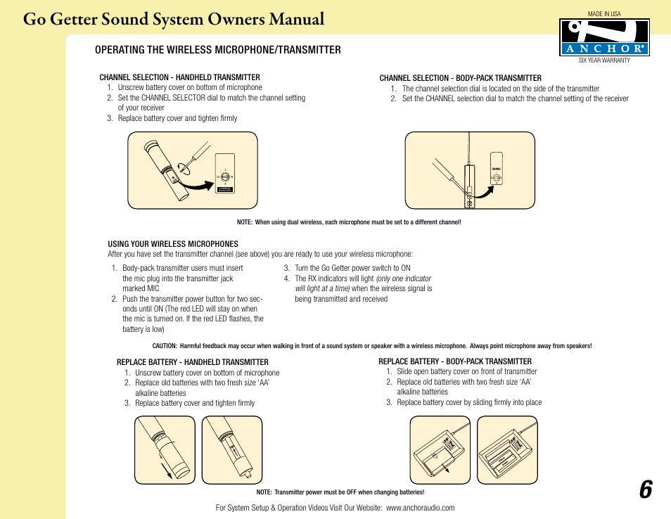 Go getter sound system owners manual | Anchor Audio Go Getter User Manual | Page 6 / 9