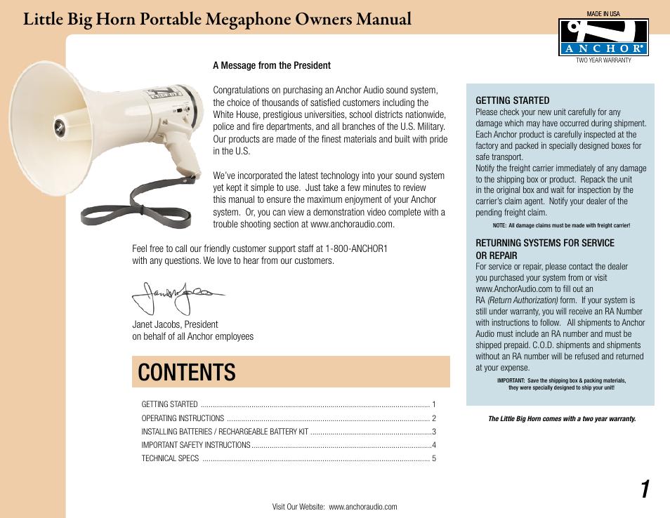 Anchor Audio Little Big Horn User Manual | 5 pages