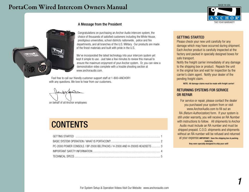 Anchor Audio PortaCom User Manual | 5 pages