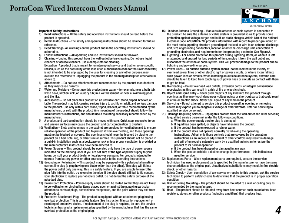 Portacom wired intercom owners manual | Anchor Audio PortaCom User Manual | Page 4 / 5