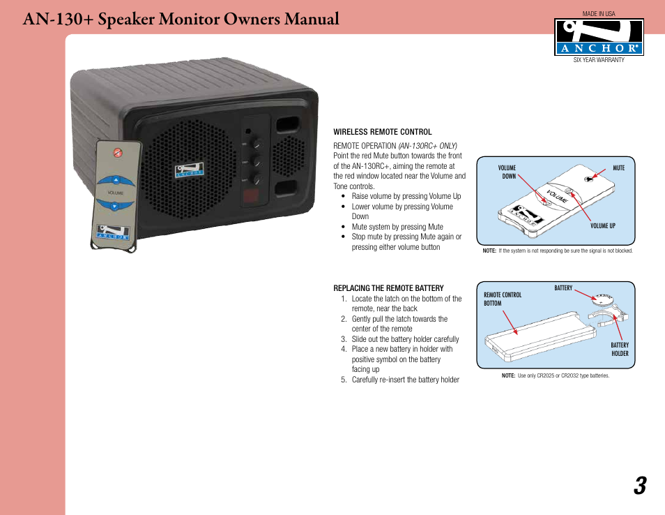 An-130+ speaker monitor owners manual | Anchor Audio AN-130+ Speaker Monitor User Manual | Page 3 / 7