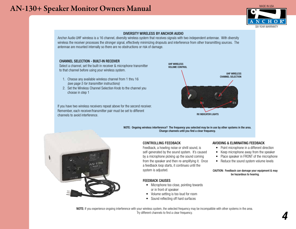 An-130+ speaker monitor owners manual | Anchor Audio AN-130+ Speaker Monitor User Manual | Page 4 / 7