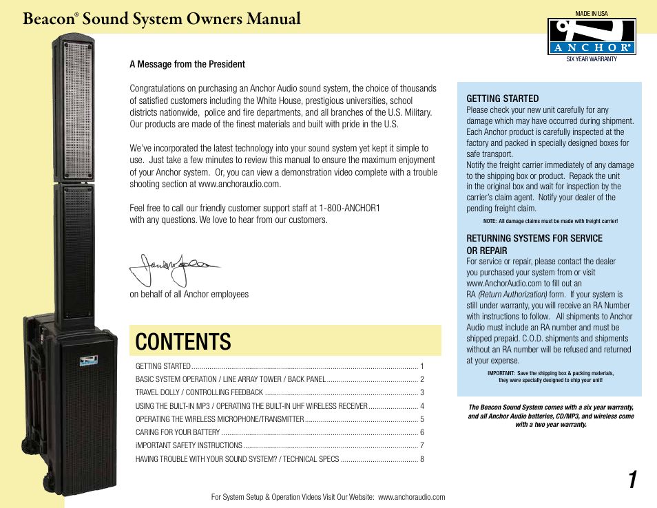 Anchor Audio Beacon Line Array User Manual | 8 pages