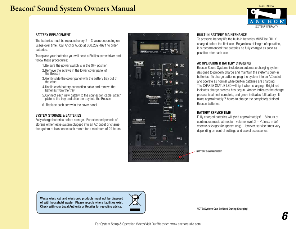 Beacon® sound system owners manual | Anchor Audio Beacon Line Array User Manual | Page 6 / 8