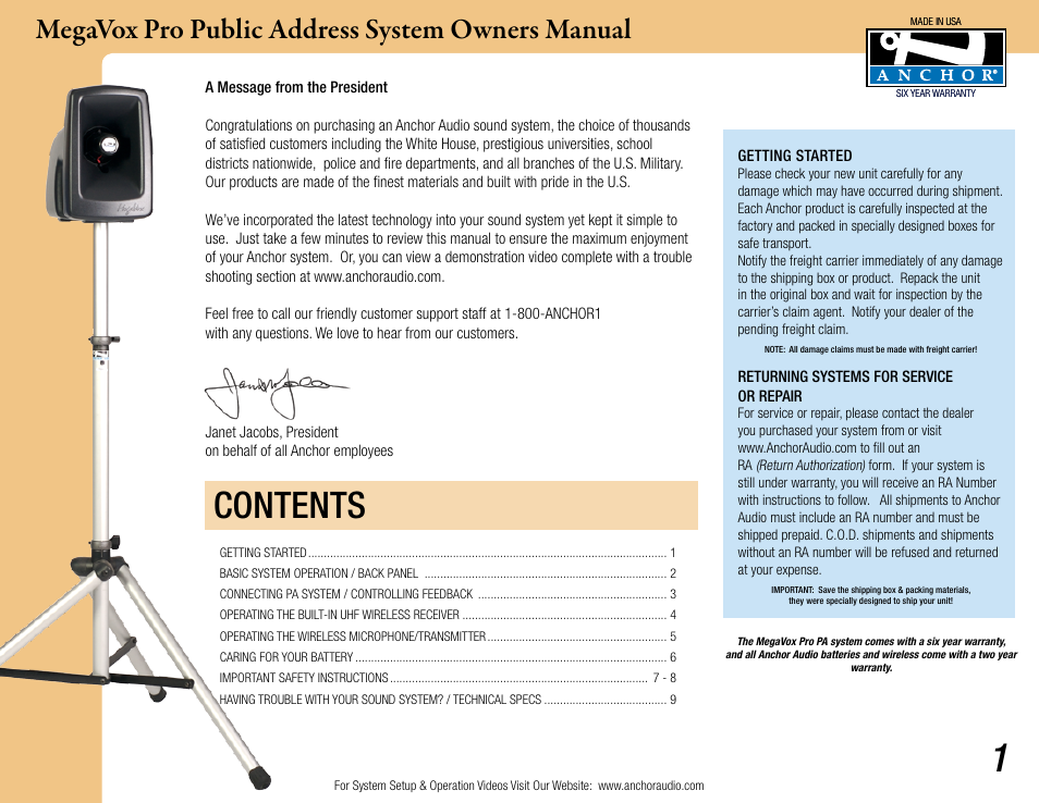 Anchor Audio MegaVox Pro Public Address System User Manual | 9 pages
