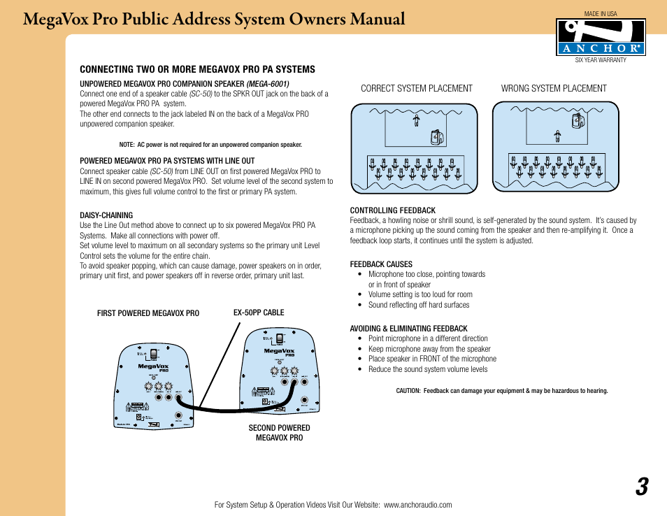 Megavox pro public address system owners manual | Anchor Audio MegaVox Pro Public Address System User Manual | Page 3 / 9