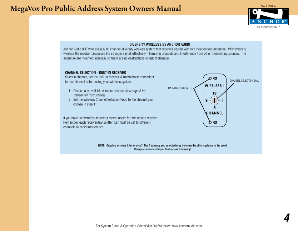 Megavox pro public address system owners manual | Anchor Audio MegaVox Pro Public Address System User Manual | Page 4 / 9