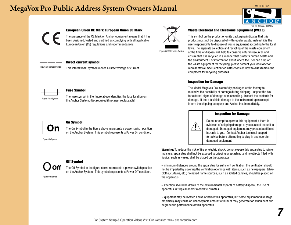 Megavox pro public address system owners manual | Anchor Audio MegaVox Pro Public Address System User Manual | Page 7 / 9