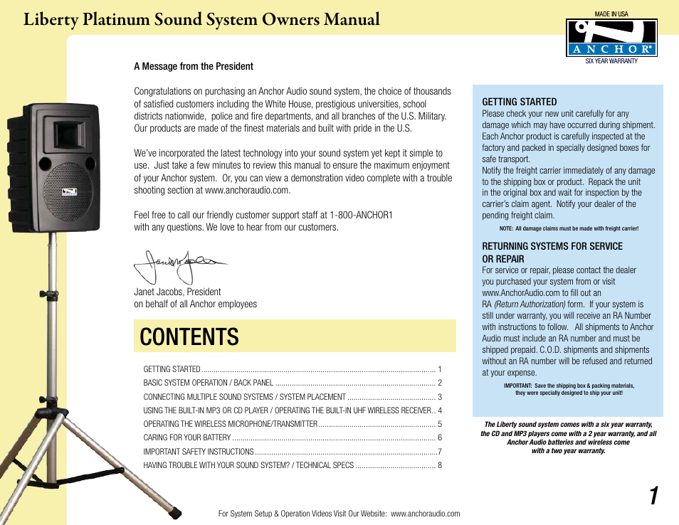 Anchor Audio Liberty Platinum User Manual | 8 pages