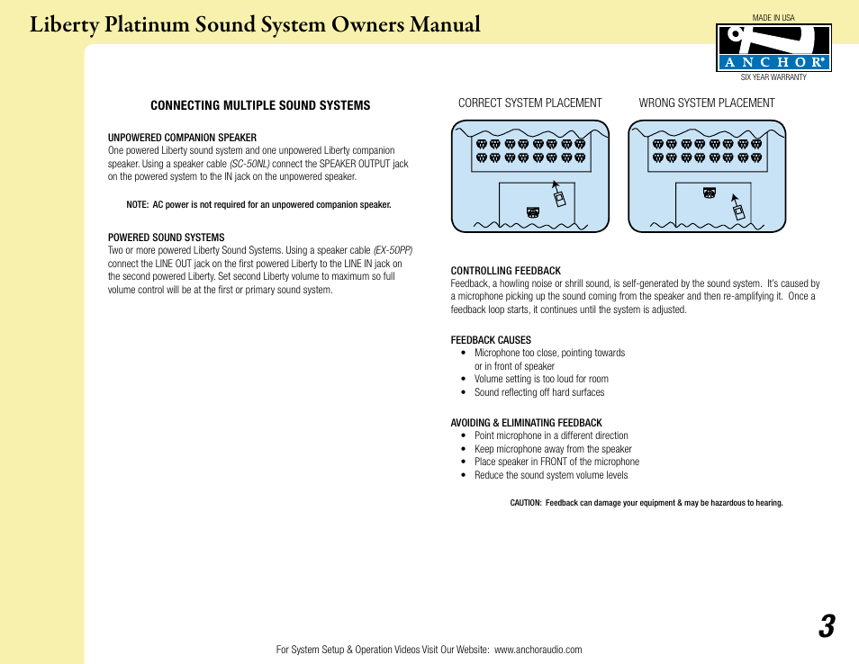 Liberty platinum sound system owners manual | Anchor Audio Liberty Platinum User Manual | Page 3 / 8