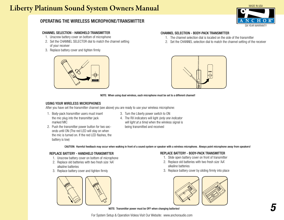 Liberty platinum sound system owners manual | Anchor Audio Liberty Platinum User Manual | Page 5 / 8