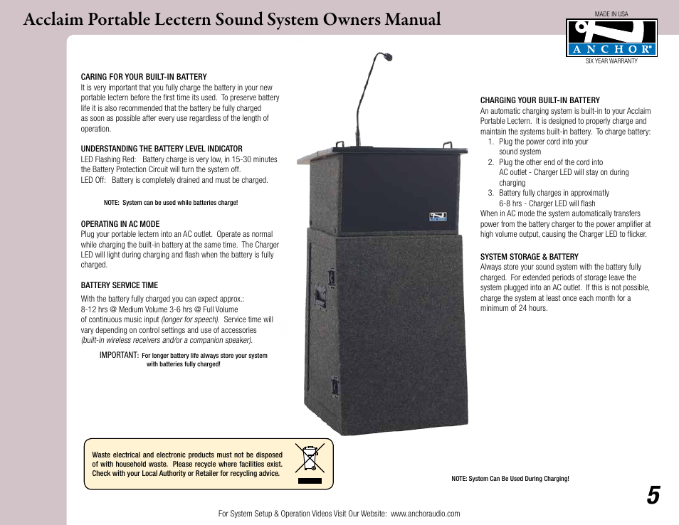 Anchor Audio Acclaim Lectern User Manual | Page 5 / 8