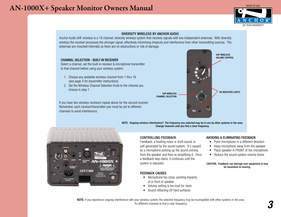 An-1000x+ speaker monitor owners manual | Anchor Audio AN-1000X+ Speaker Monitor User Manual | Page 3 / 6