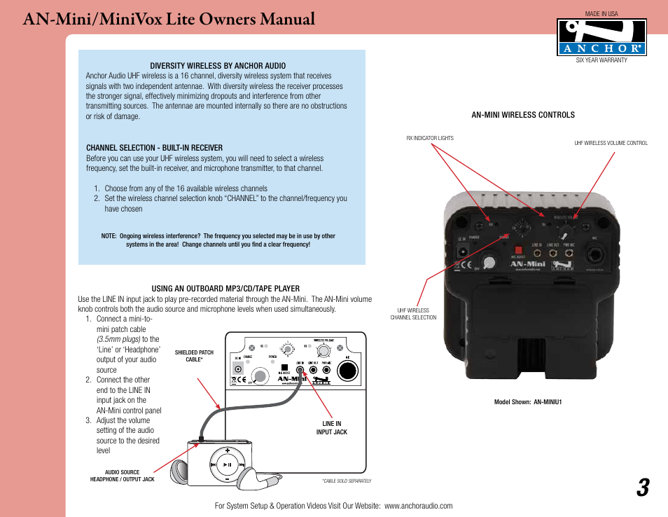 An-mini/minivox lite owners manual | Anchor Audio AN-MINI_MiniVox Lite User Manual | Page 3 / 8