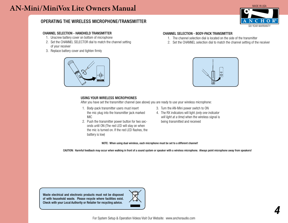 An-mini/minivox lite owners manual | Anchor Audio AN-MINI_MiniVox Lite User Manual | Page 4 / 8
