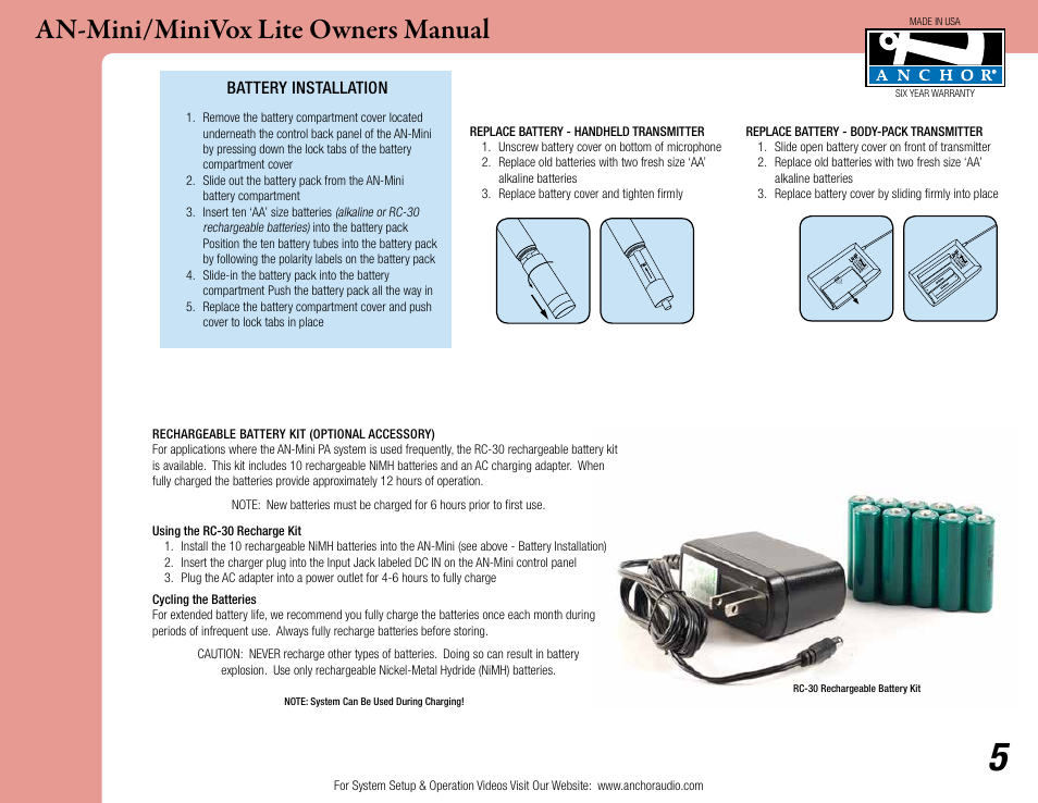 An-mini/minivox lite owners manual | Anchor Audio AN-MINI_MiniVox Lite User Manual | Page 5 / 8