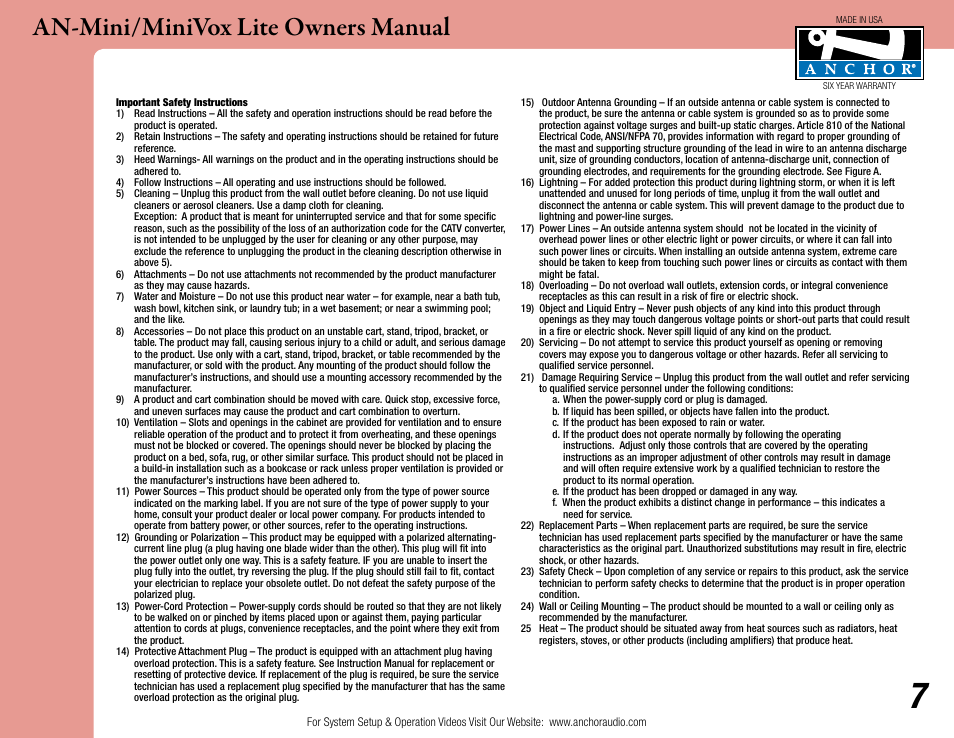 An-mini/minivox lite owners manual | Anchor Audio AN-MINI_MiniVox Lite User Manual | Page 7 / 8
