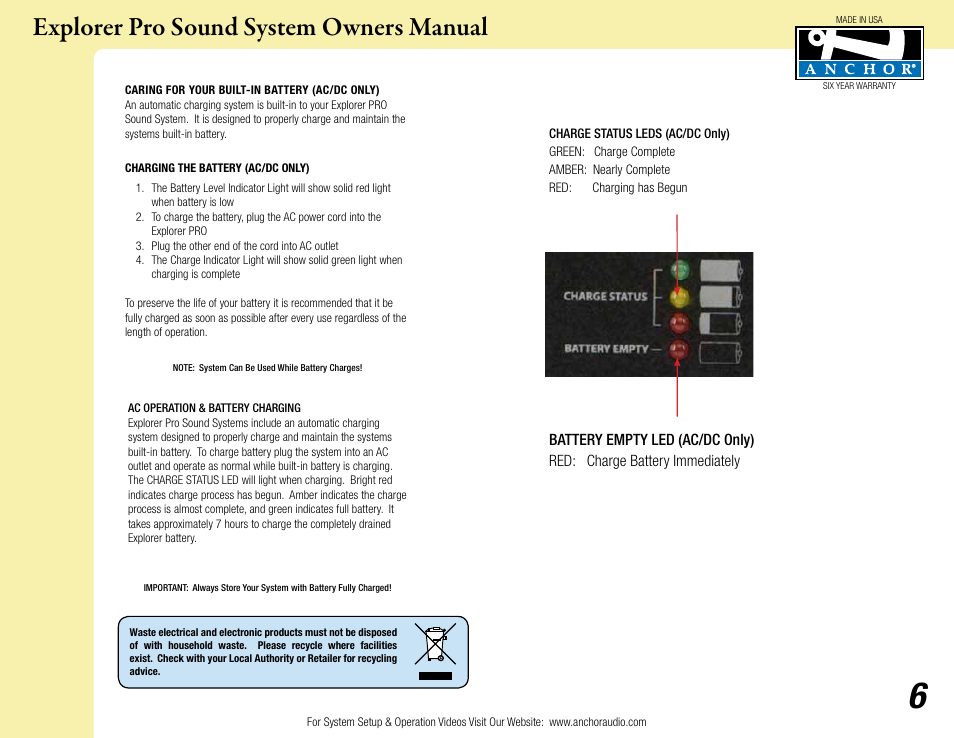Explorer pro sound system owners manual | Anchor Audio Explorer Pro User Manual | Page 6 / 8