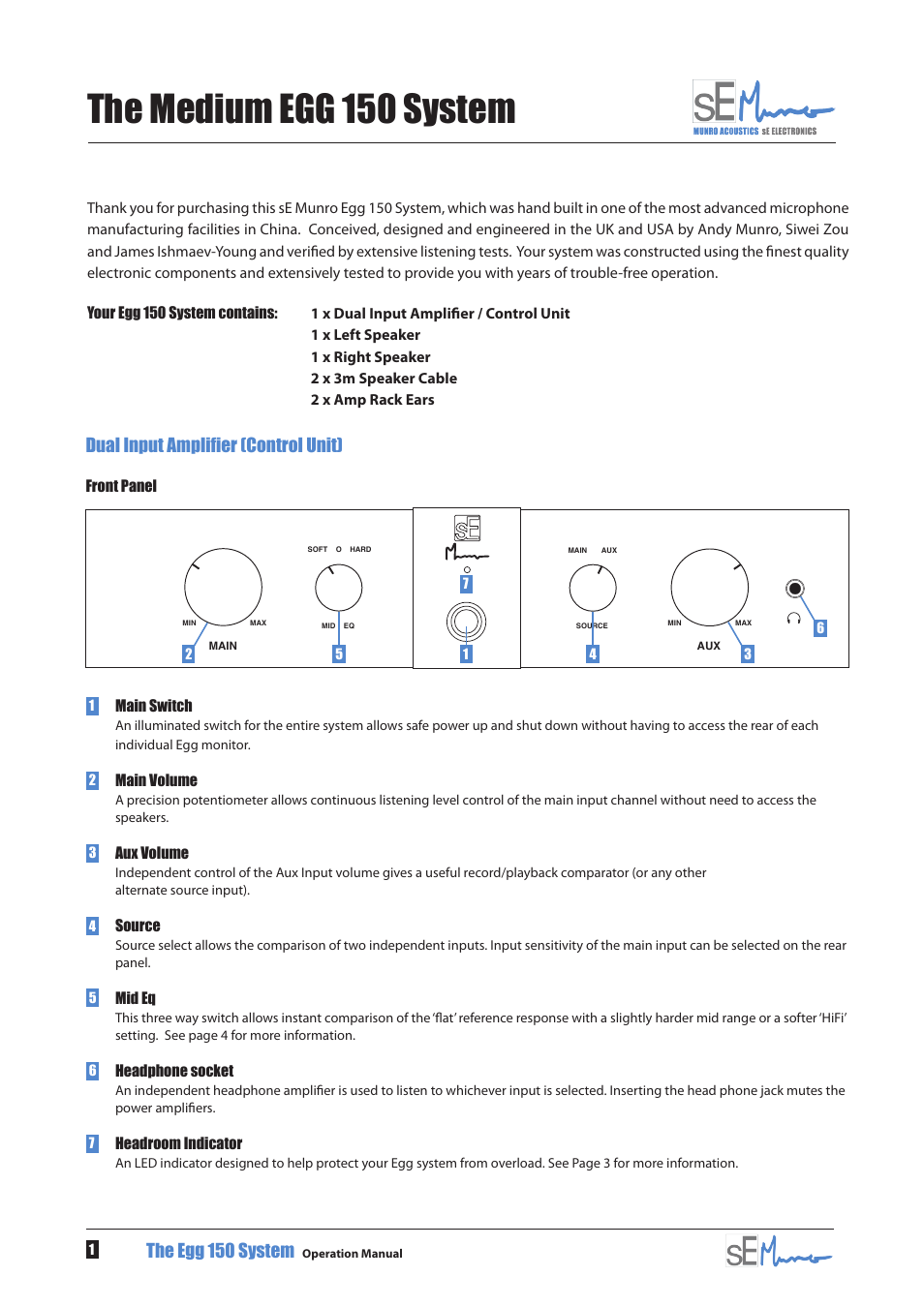 The medium egg 150 system, Dual input amplifier (control unit), The egg 150 system | sE Electronics Munro Egg 150 User Manual | Page 4 / 12