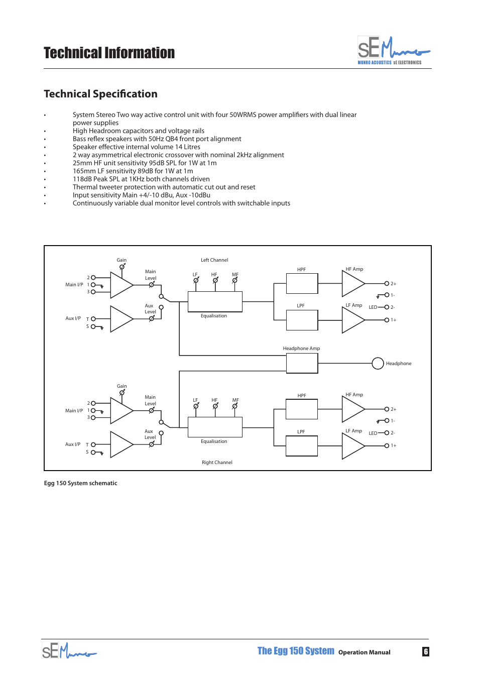 Technical information, Technical specification, The egg 150 system | sE Electronics Munro Egg 150 User Manual | Page 9 / 12