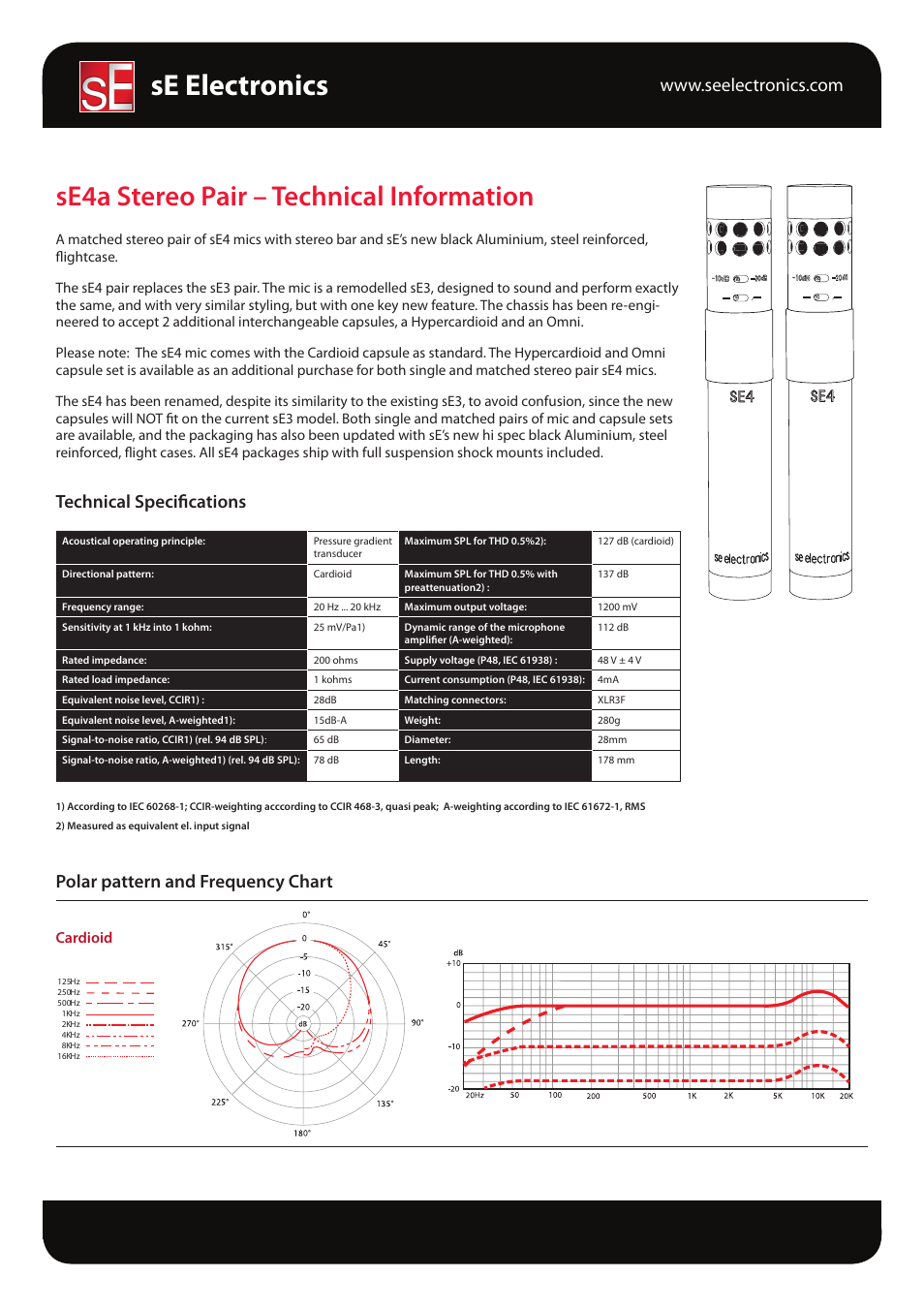 sE Electronics sE4 Stereo Pair User Manual | 1 page