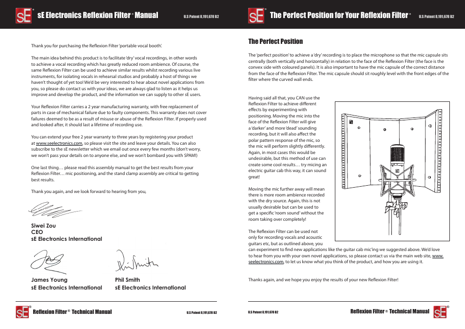 The perfect position for your reflexion filter, Se electronics reflexion filter manual, The perfect position | sE Electronics X1 Studio Bundle User Manual | Page 2 / 4