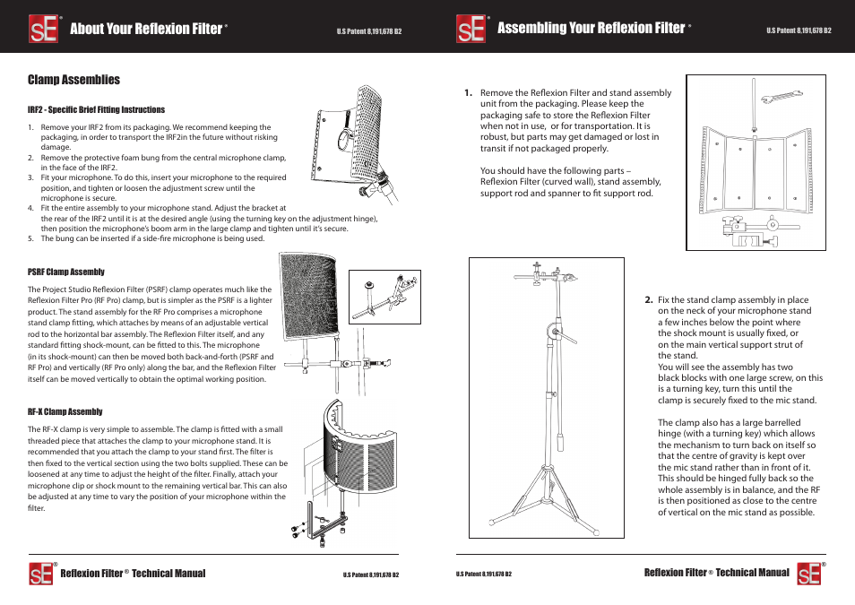 Assembling your reflexion filter, About your reflexion filter, Clamp assemblies | sE Electronics X1 Studio Bundle User Manual | Page 4 / 4