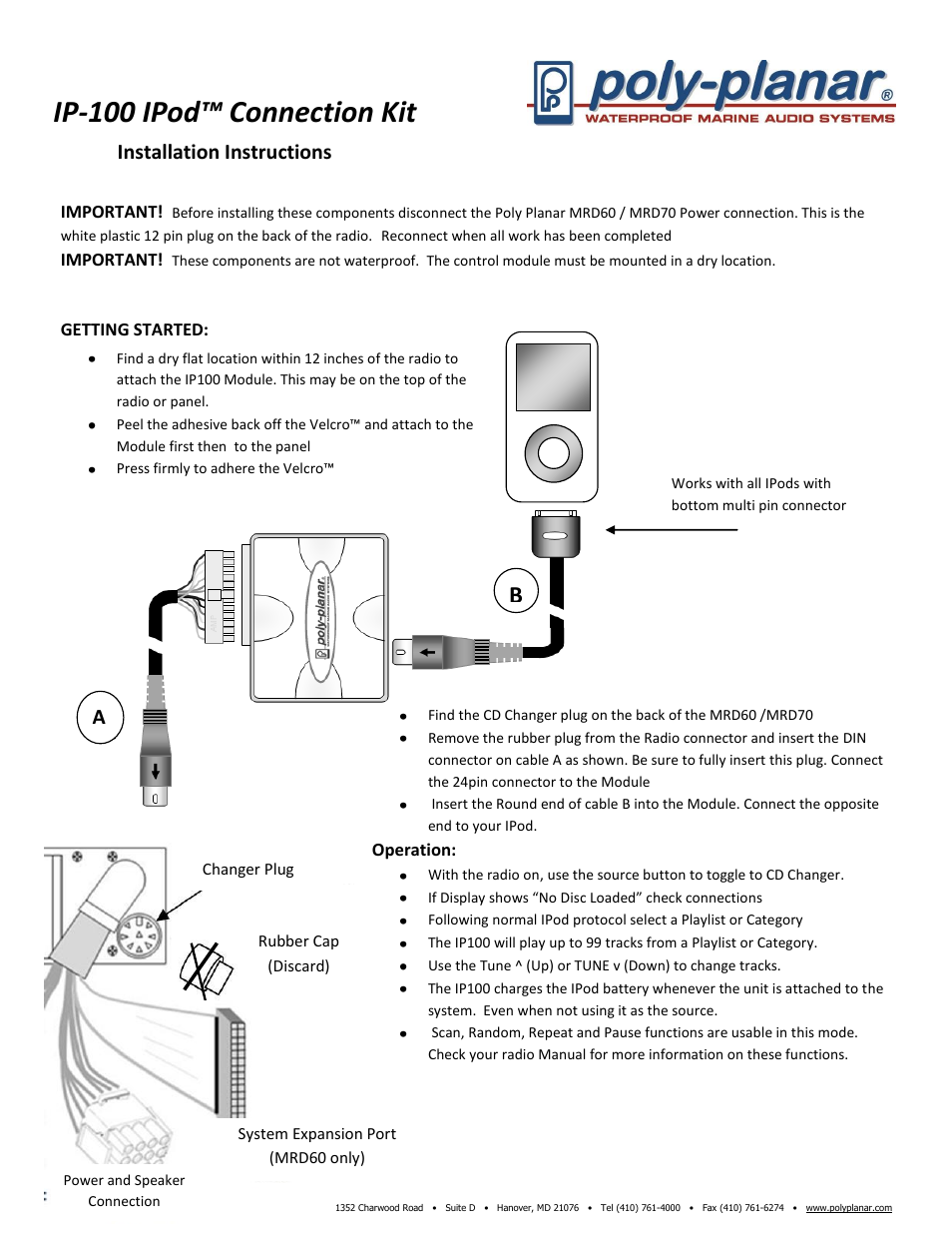 PolyPlanar IP-100 IPod User Manual | 1 page