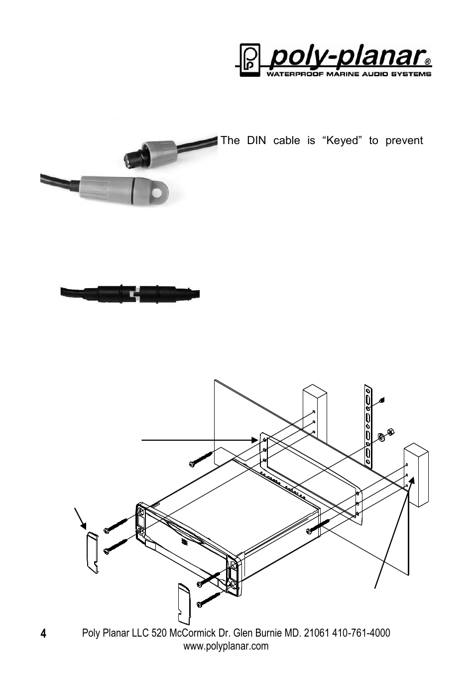 Connecting the system din cable, Radio mounting diagram | PolyPlanar MRD-70 User Manual | Page 4 / 12
