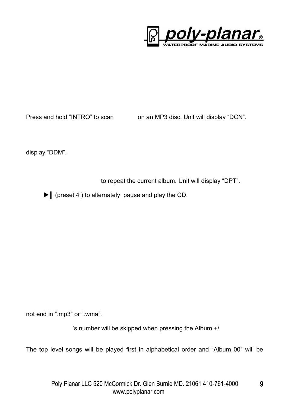 Special controls for cd operation, Using the optional cd changer, Cd-rom play sequence | PolyPlanar MRD-70 User Manual | Page 9 / 12