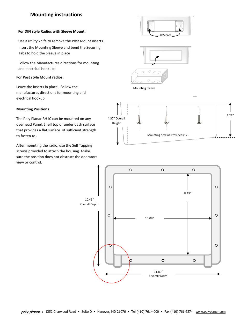 PolyPlanar RM10 User Manual | 1 page