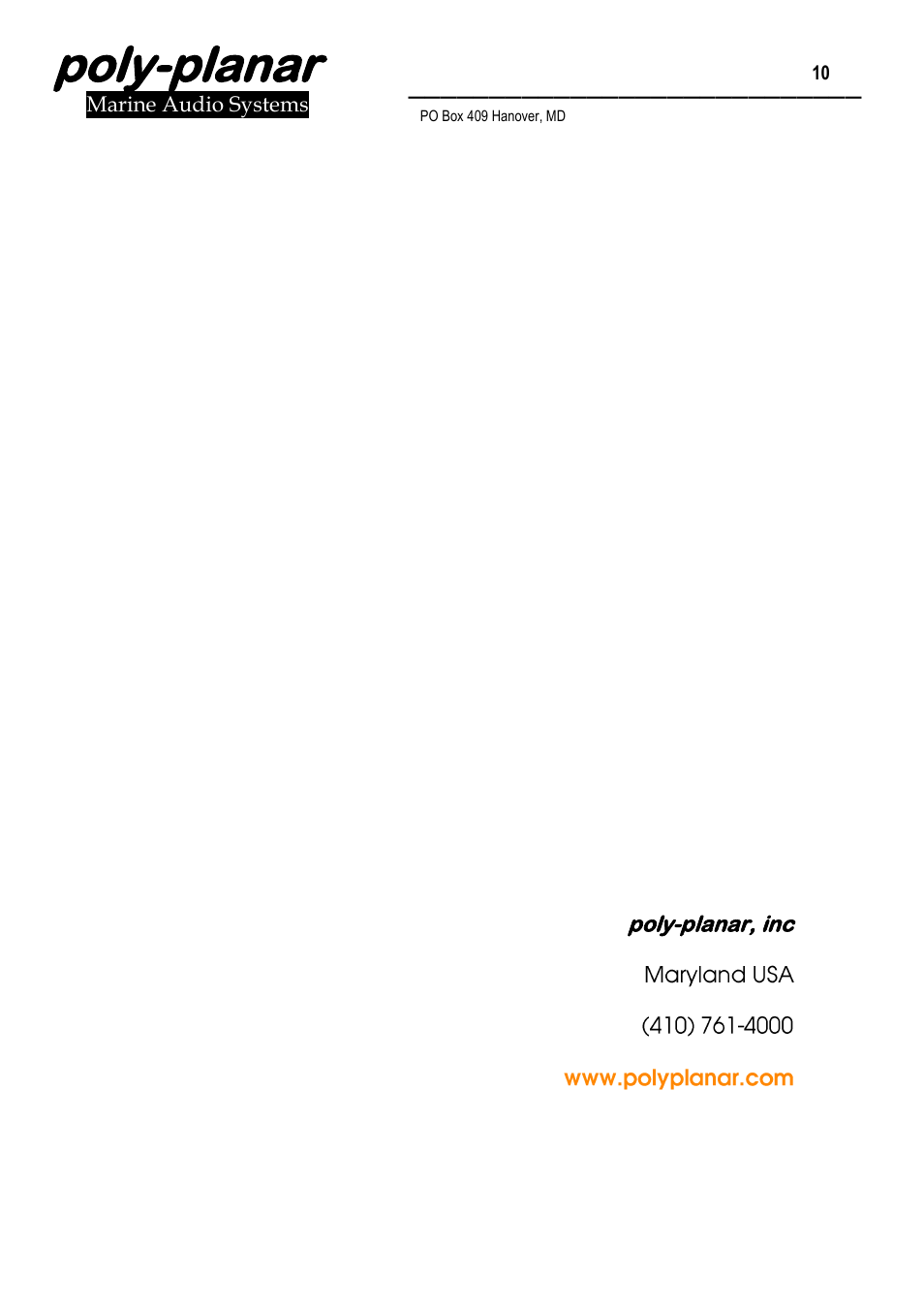 Poly-planar, Warranty information | PolyPlanar ME60BT User Manual | Page 10 / 11