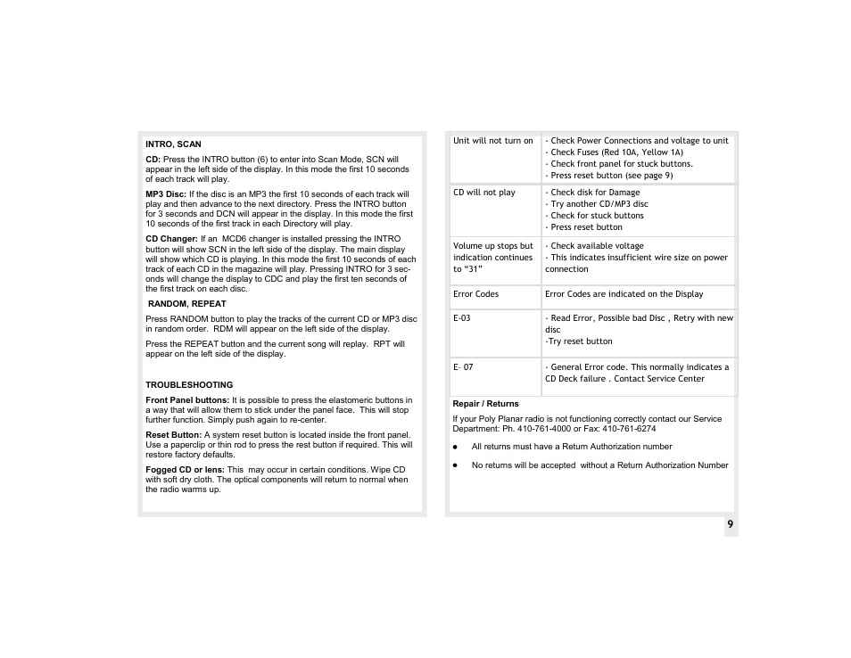 PolyPlanar MRD-60 User Manual | Page 9 / 11