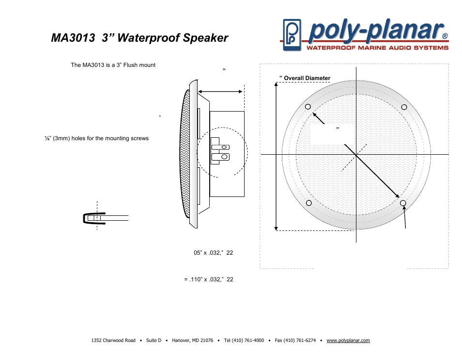 PolyPlanar MA3013 User Manual | 1 page