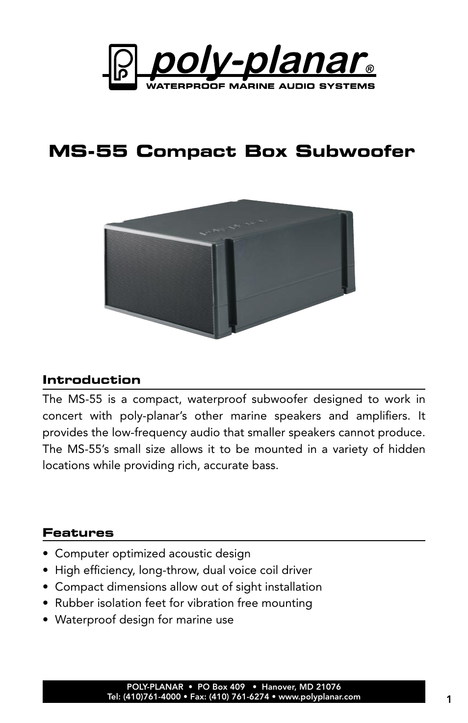 PolyPlanar MS55s User Manual | 4 pages