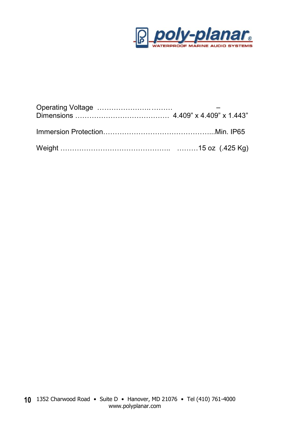 PolyPlanar RD44 User Manual | Page 10 / 10