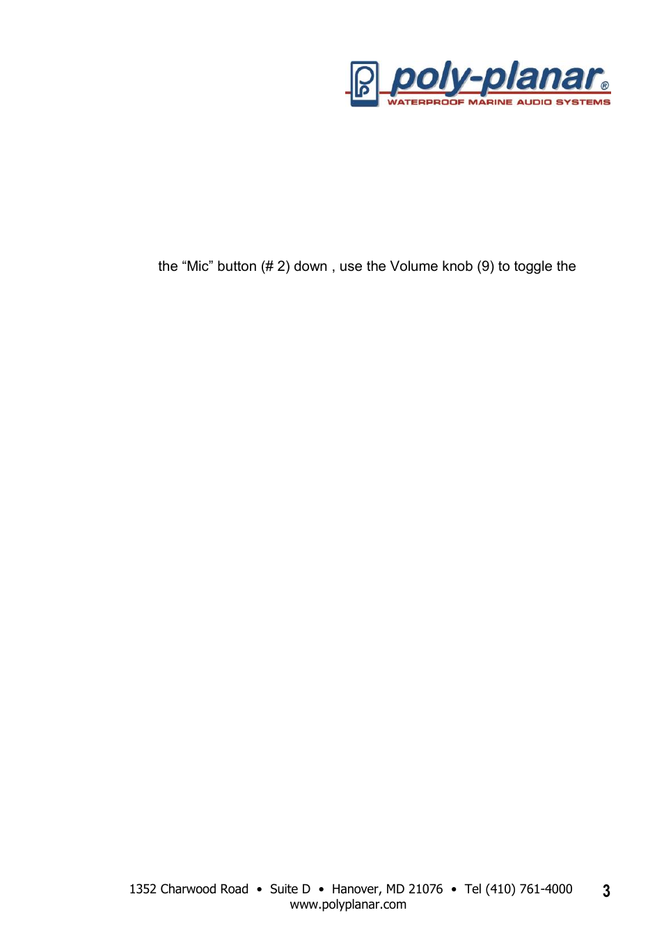 Control functions | PolyPlanar RD44 User Manual | Page 3 / 10
