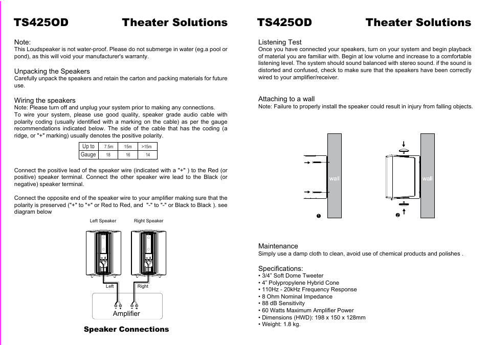 Theater-Solutions TS5ODB_TS5ODW User Manual | 1 page