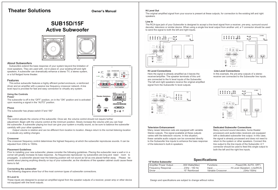 Theater-Solutions SUB15D User Manual | 1 page
