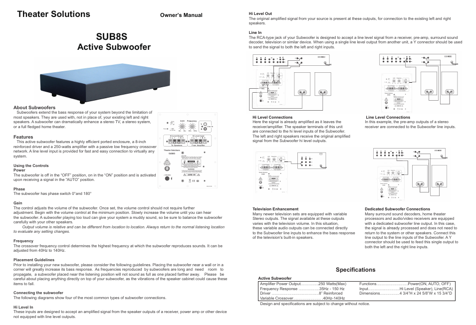 Theater-Solutions SUB8SM User Manual | 1 page