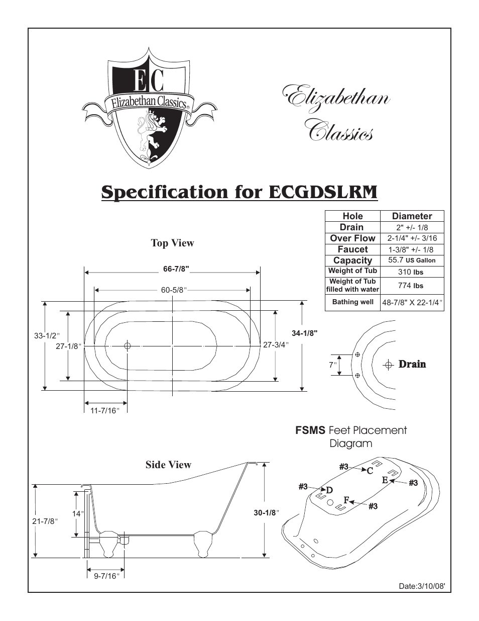 Factory Direct Hardware Elizabethan Classics ECGDSLTAP User Manual | 1 page