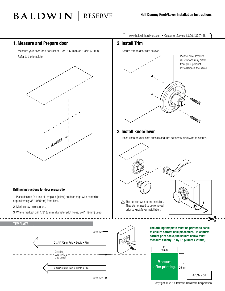 Baldwin Reserve Round Knob - Half Dummy Knob User Manual | 2 pages