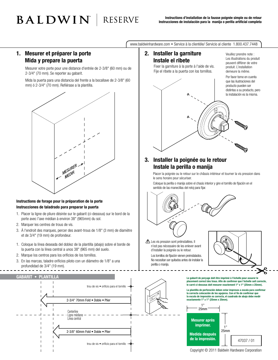 Installer la garniture instale el ribete | Baldwin Reserve Round Knob - Half Dummy Knob User Manual | Page 2 / 2