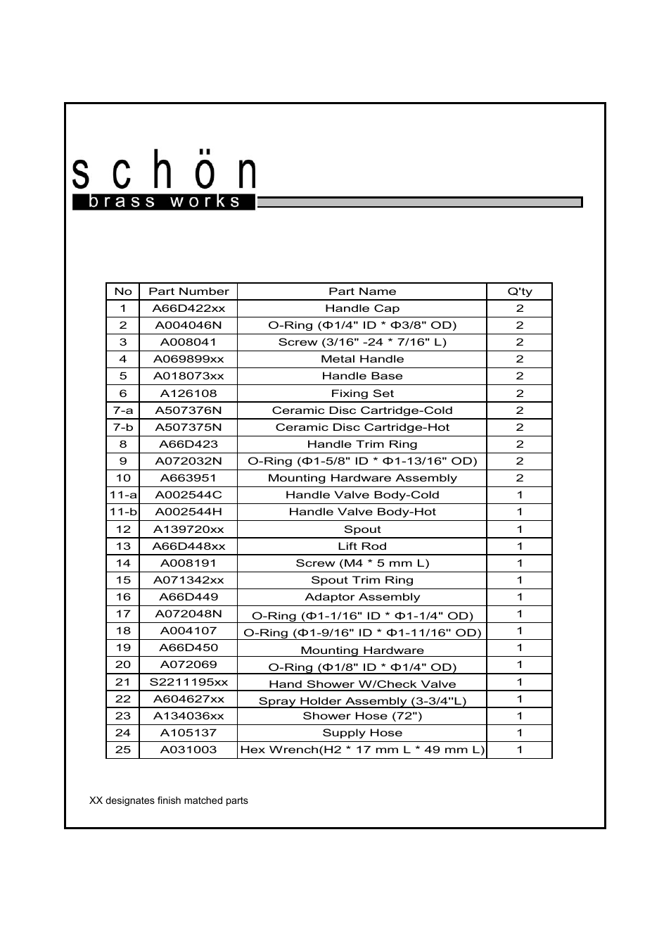 Scrt600, Roman tub faucet, Parts listing | Factory Direct Hardware Belle Foret RT600 Ulm User Manual | Page 3 / 3