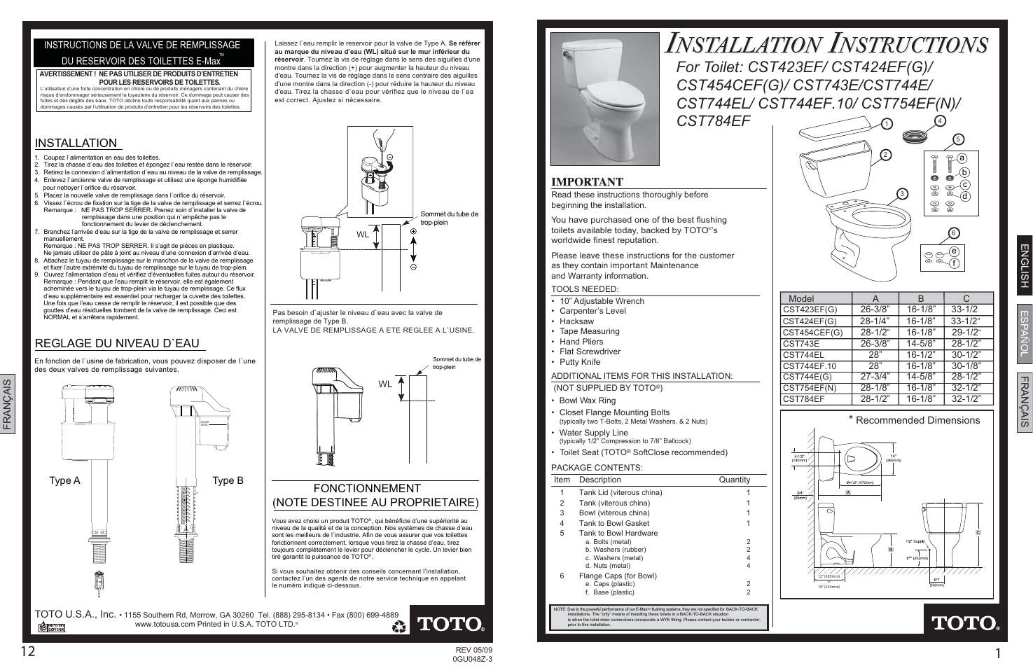 Factory Direct Hardware Toto CST424EFG#01 Eco Lloyd User Manual | 6 pages